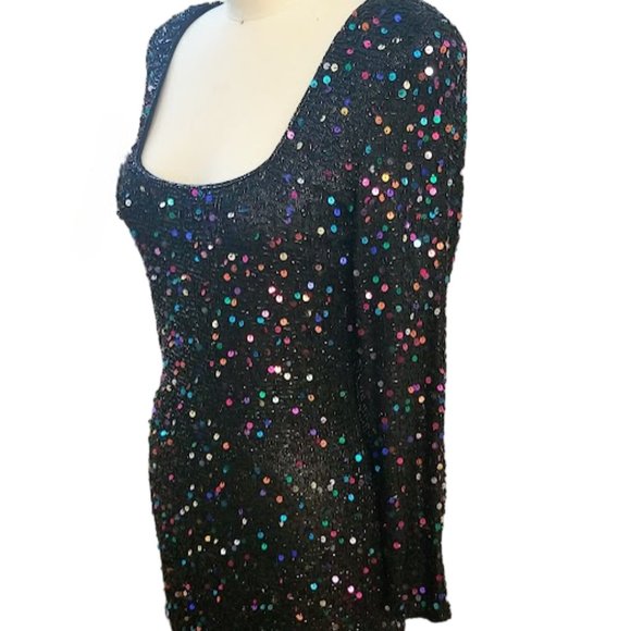 EUC | STUNNING | Oleg Cassini | Black Beaded Dress | Confetti Sequins | Size: 12 - Picture 6 of 16